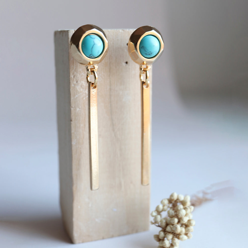 Pendientes dorados con piedra natural FINE redondos-pendientes-Émolo