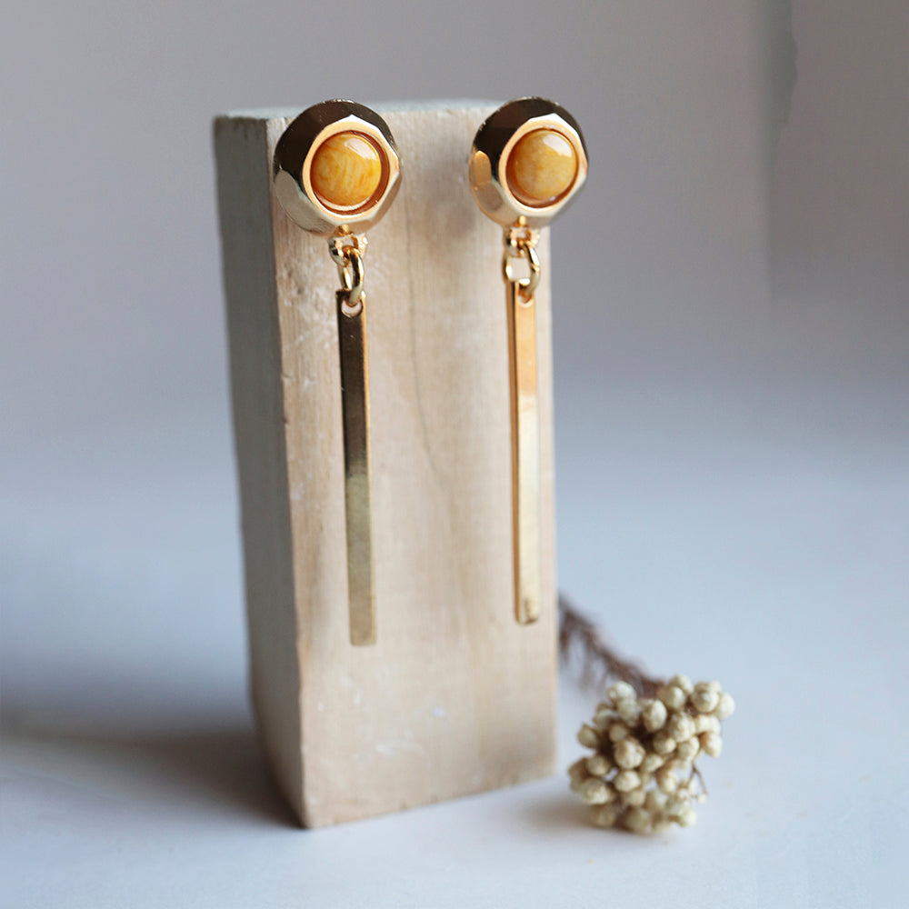 Pendientes dorados con piedra natural FINE redondos-pendientes-Émolo