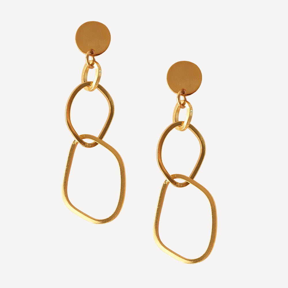 Gold link earrings for women with snap closure