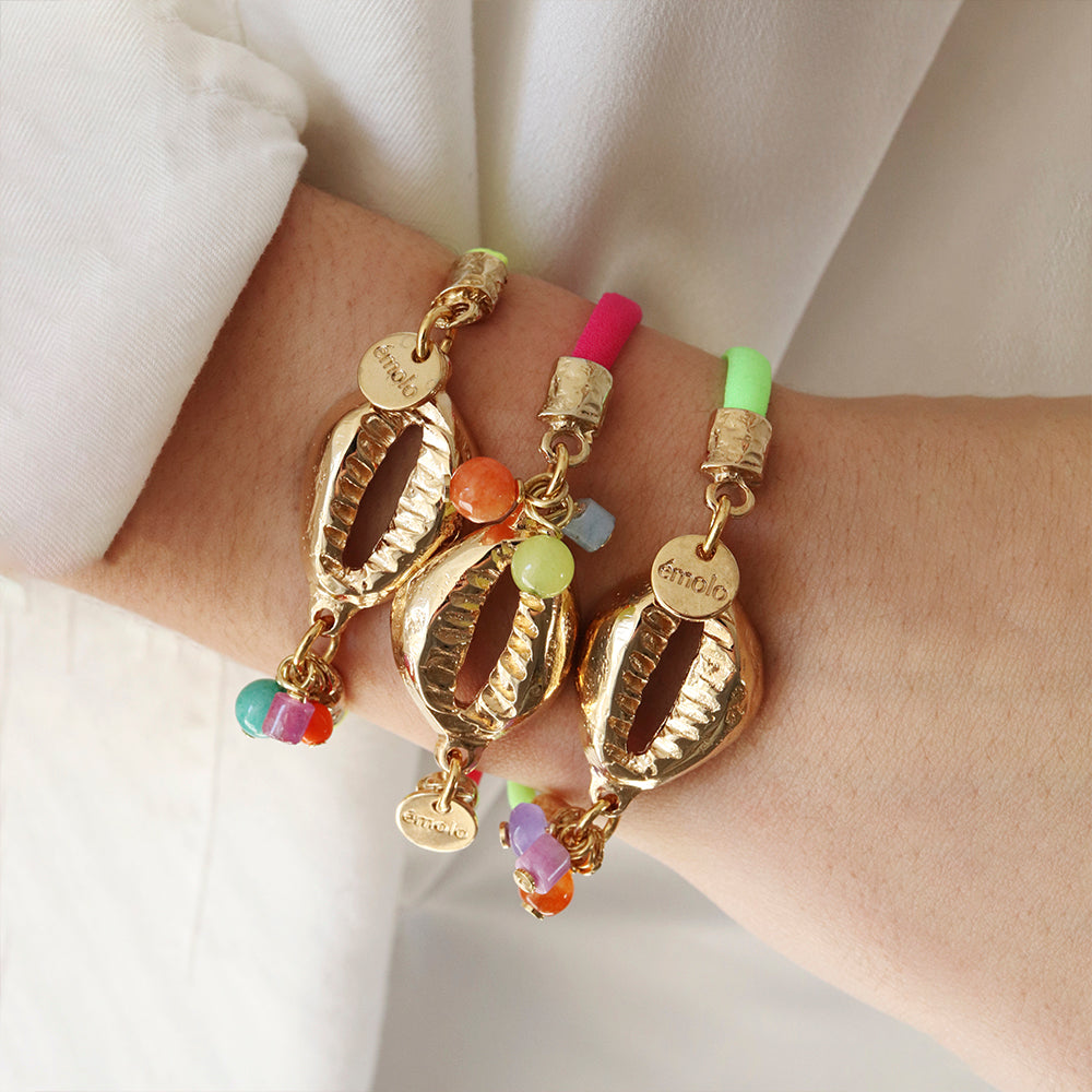 VARENA neon bracelet by Émolo with gold-plated pieces and natural stones, handmade in Murcia