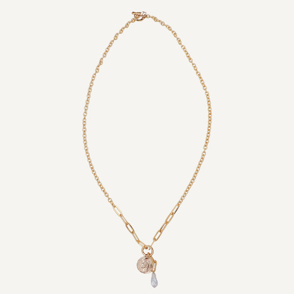 Collar largo ajustable cadena dorada con moneda para mujer 