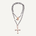 Collar largo cadena grafito para mujer con cruz dorada 