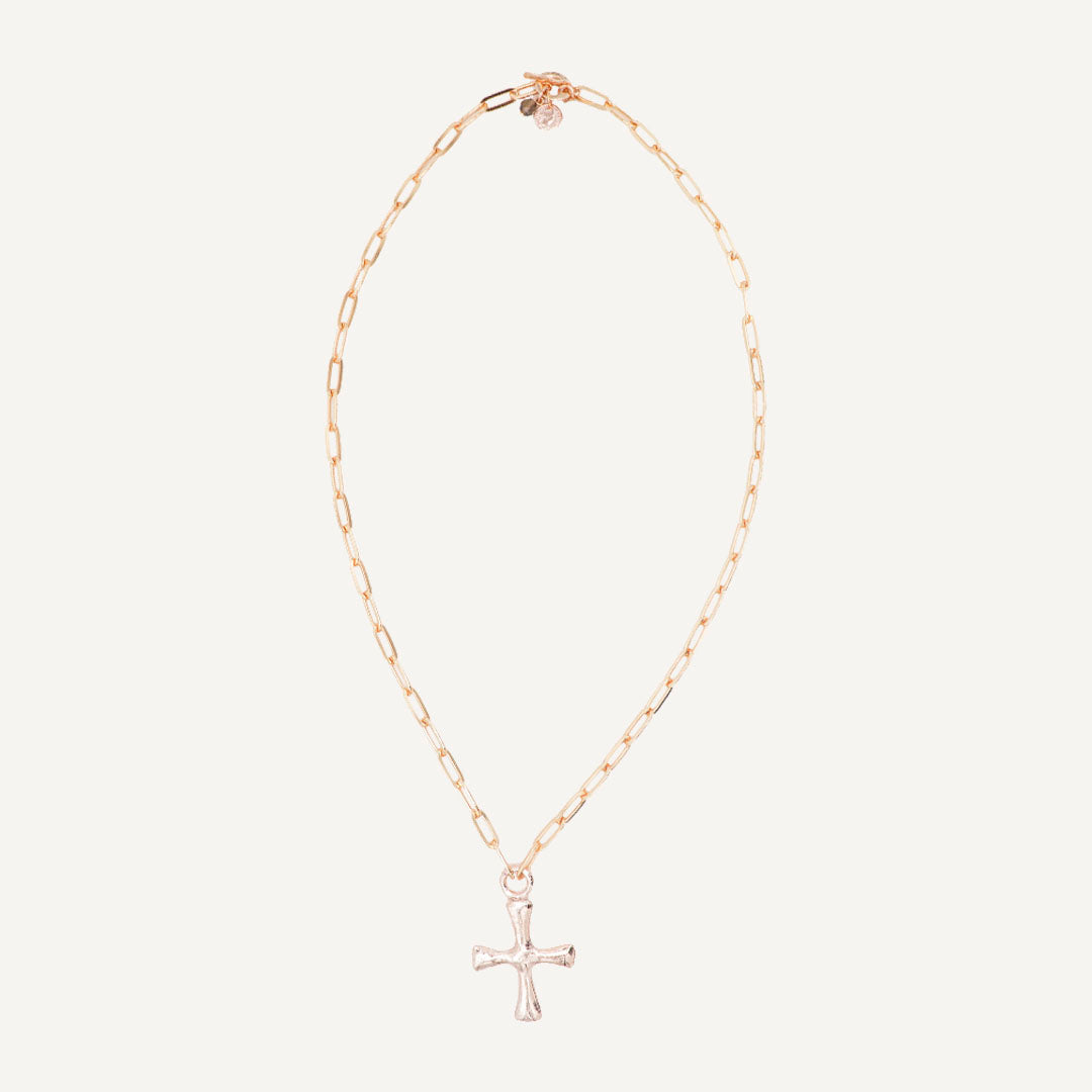 Collar largo ajustable cadena dorada para mujer con cruz 