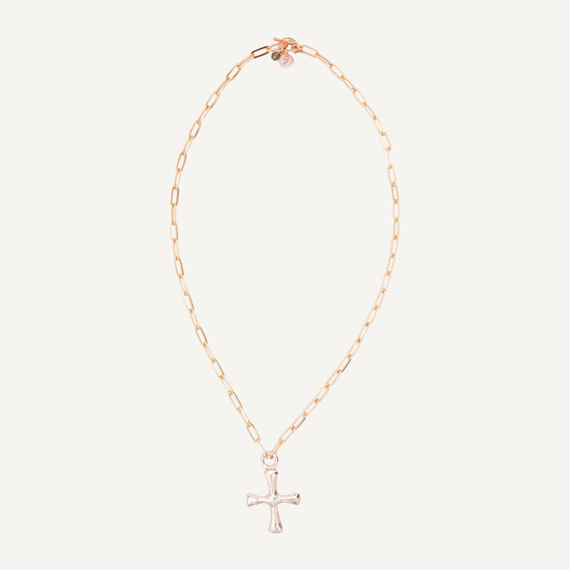 Collar largo ajustable cadena dorada para mujer con cruz 