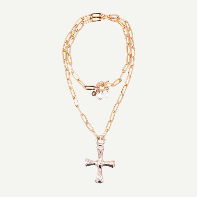 Collar largo cadena dorada para mujer con cruz dorada 