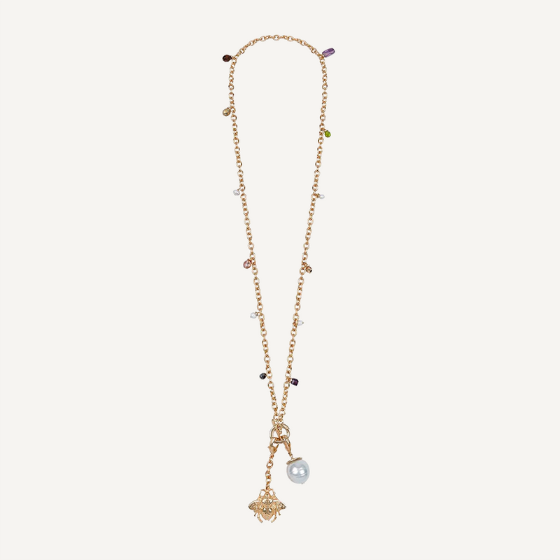 collar largo de cadena con perla grande