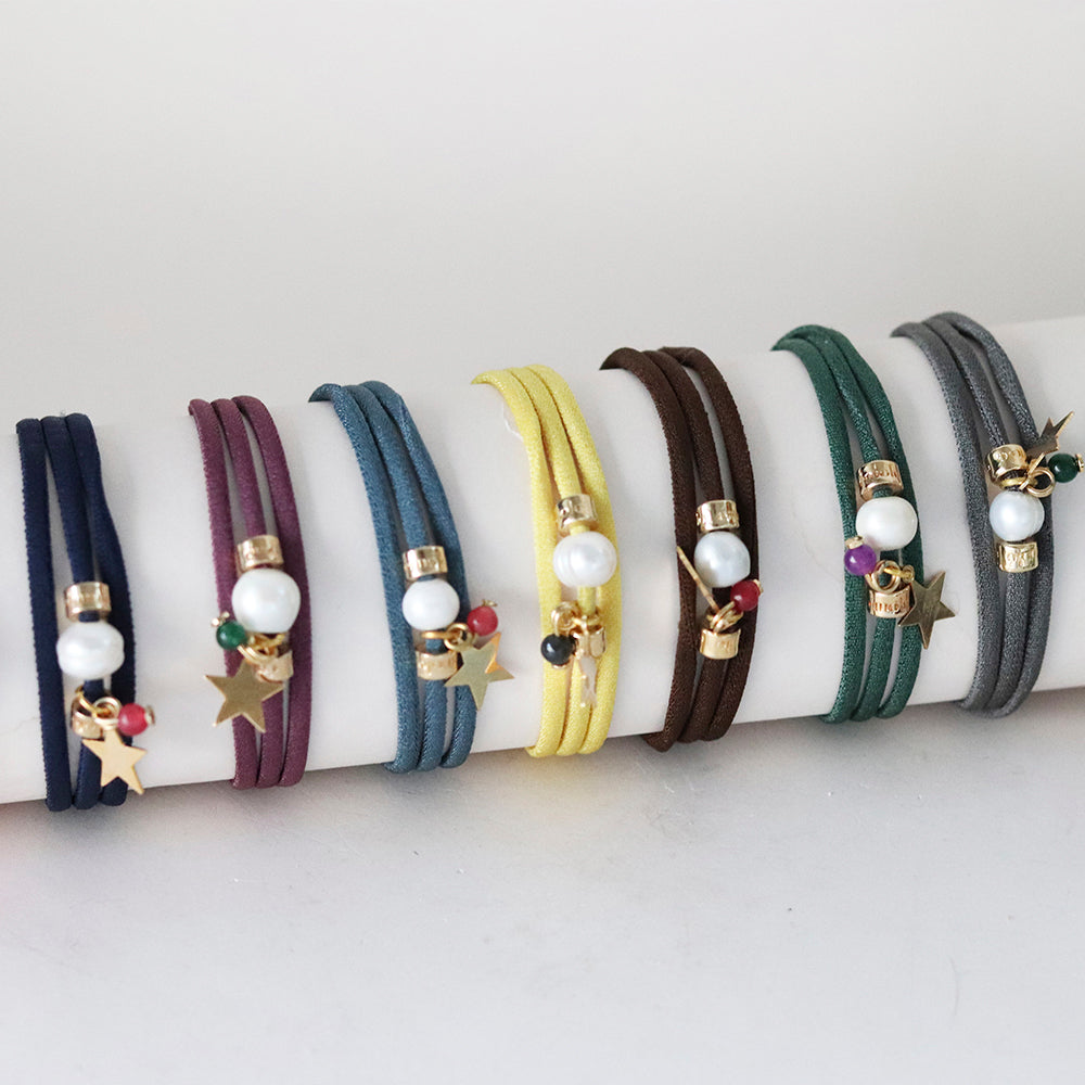 pulseras ajustables de colores con perla