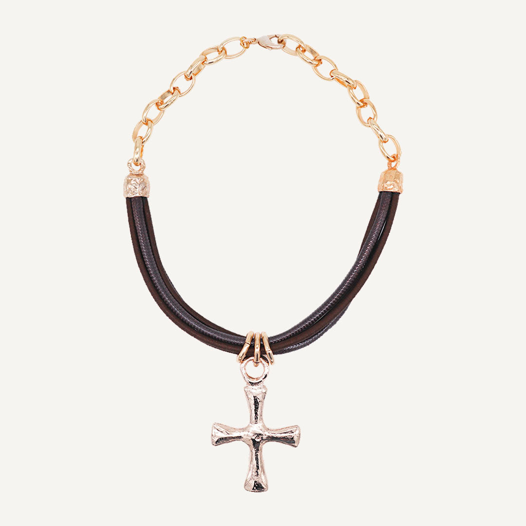 Short necklace with clasp for women with gold cross