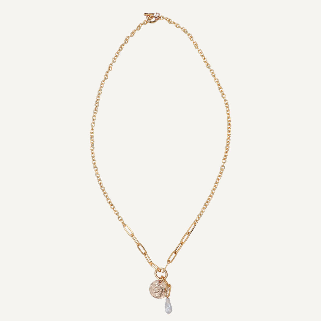 Women's Long Adjustable Gold Chain Necklace with Coin