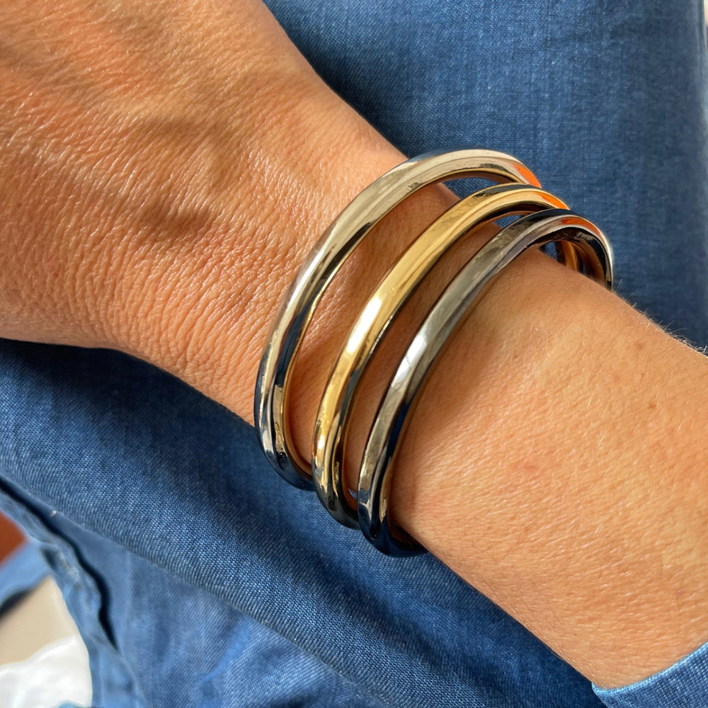 EMOLO GOLD SILVER GRAPHITE RIGID BRACELET